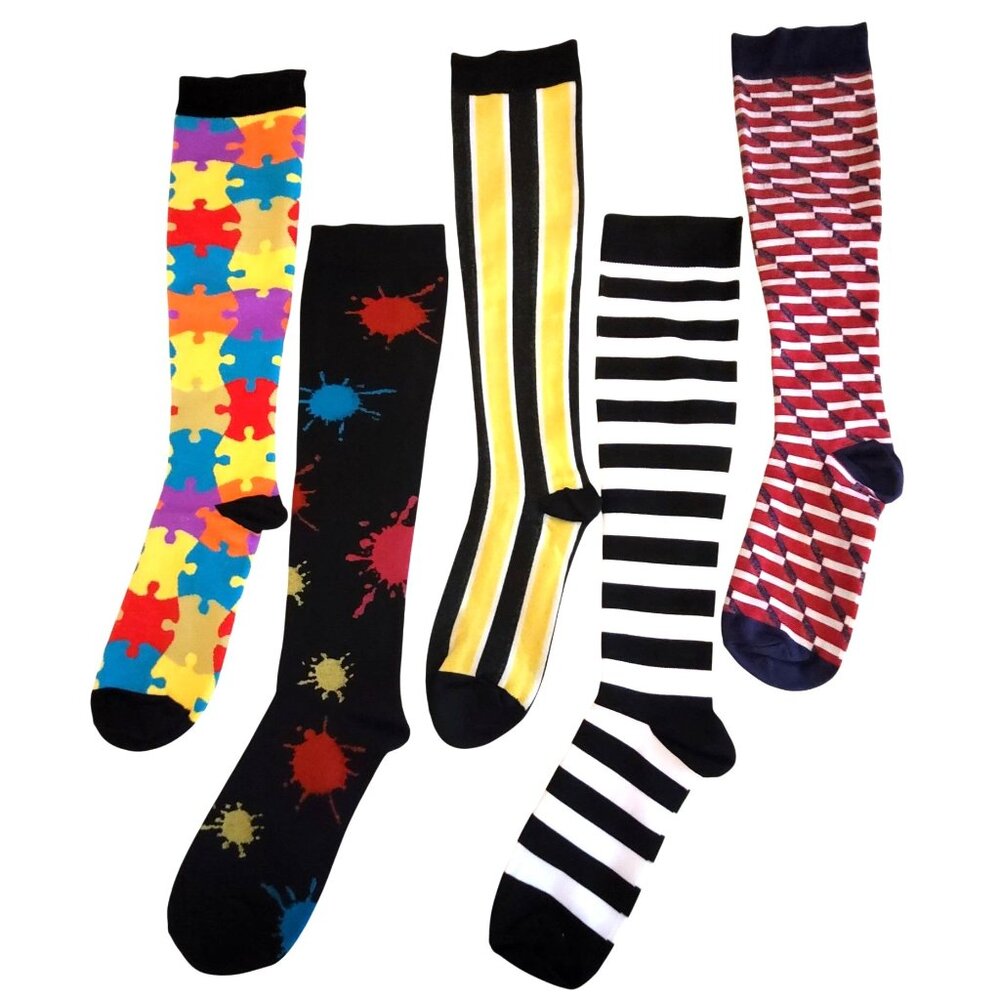 SockPanda Knee-High Compression Socks Set of 5 Women/Men Various Patterns L/XL